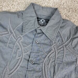 Roar Enough Excuses Mens Gray Big Embroidered Button Up Long Sleeve